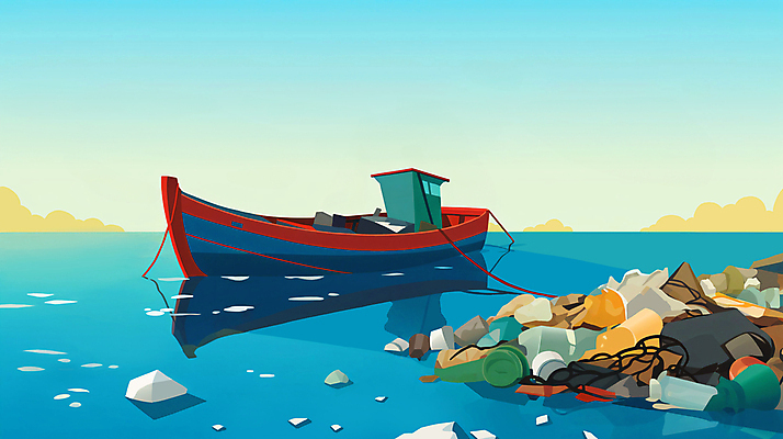 JPG 구름 바다 섬 일러스트 사람없음 환경 돌_바위 폐기물 플라스틱 비닐 폐수 해양오염 선박 해양쓰레기 국내일러스트 AI일러스트 AI콘텐츠 자연요소 수상교통 재질 환경오염 쓰레기 파일형식