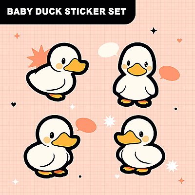 동물캐릭터 말풍선 스티커 일러스트 오리 사람없음 세트 다꾸 일러캐릭터 AI파일 동물 캐릭터 조류 신조어 약어 파일형식 벡터