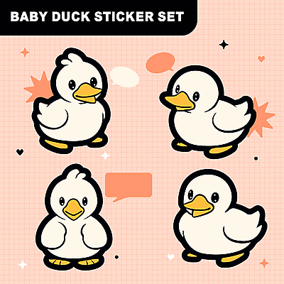 동물캐릭터 말풍선 스티커 일러스트 오리 사람없음 세트 다꾸 일러캐릭터 AI파일 동물 캐릭터 조류 신조어 약어 파일형식 벡터