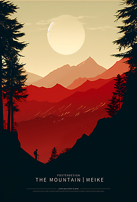 전신 PSD 편집이미지 디자인 실루엣 포스터 자연 하늘 산 한명 사람 풍경 성인 빨간색 태양 검은색 하이킹 디지털합성 성인한명만 이미지편집 자연요소 1 컬러 레저 촬영기법 생태계 성인만 파일형식