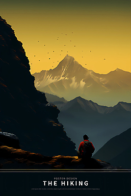 전신 PSD 편집이미지 디자인 포스터 자연 하늘 산 한명 사람 풍경 성인 노란색 하이킹 등산객 디지털합성 성인한명만 이미지편집 1 컬러 레저 등산 생태계 성인만 파일형식