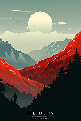 전신 PSD 구름 편집이미지 디자인 실루엣 포스터 자연 하늘 산 한명 사람 풍경 성인 빨간색 태양 검은색 하이킹 디지털합성 성인한명만 이미지편집 자연요소 1 컬러 레저 촬영기법 생태계 성인만 파일형식