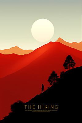 전신 PSD 편집이미지 디자인 실루엣 포스터 자연 하늘 산 한명 사람 풍경 성인 빨간색 태양 검은색 하이킹 디지털합성 성인한명만 이미지편집 자연요소 1 컬러 레저 촬영기법 생태계 성인만 파일형식
