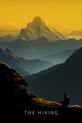 PSD 편집이미지 디자인 포스터 자연 하늘 산 한명 사람 풍경 상반신 성인 노란색 하이킹 디지털합성 성인한명만 이미지편집 1 컬러 레저 생태계 성인만 파일형식