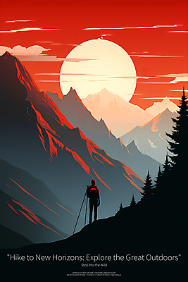 전신 PSD 구름 편집이미지 디자인 포스터 자연 하늘 산 한명 사람 풍경 성인 빨간색 태양 하이킹 디지털합성 성인한명만 이미지편집 자연요소 1 컬러 레저 생태계 성인만 파일형식