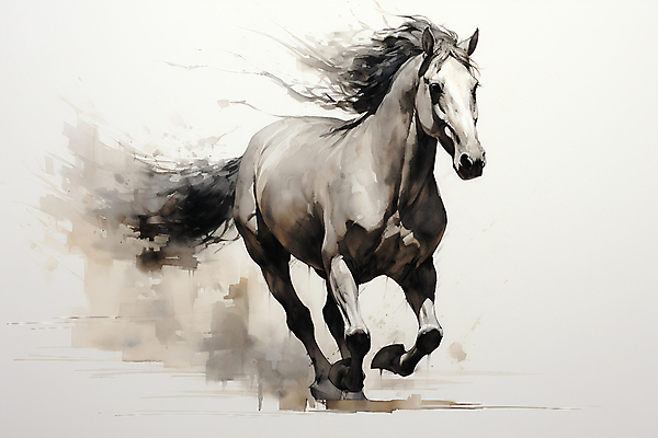 JPG 한마리 일러스트 붓터치 수채화 사람없음 달리기 말_동물 역동적 번짐 국내일러스트 AI일러스트 AI콘텐츠 1 컨셉 포유류 모션 파일형식 효과