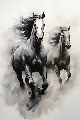 JPG 두마리 일러스트 붓터치 수채화 사람없음 달리기 말_동물 역동적 번짐 국내일러스트 AI일러스트 AI콘텐츠 컨셉 2 포유류 모션 파일형식 효과