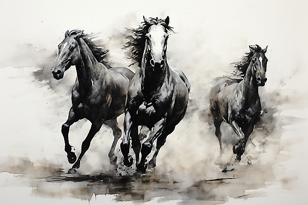 JPG 일러스트 붓터치 수채화 세마리 사람없음 달리기 말_동물 역동적 번짐 국내일러스트 AI일러스트 AI콘텐츠 컨셉 포유류 모션 3 파일형식 효과