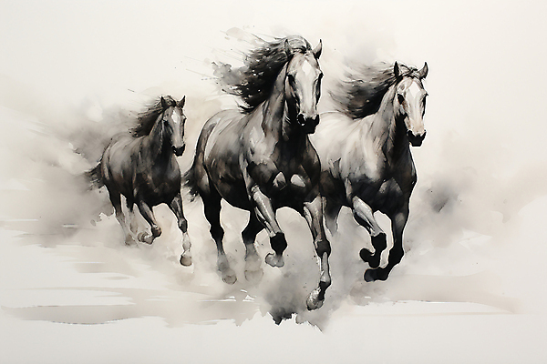 JPG 일러스트 붓터치 수채화 세마리 사람없음 달리기 말_동물 역동적 번짐 국내일러스트 AI일러스트 AI콘텐츠 컨셉 포유류 모션 3 파일형식 효과