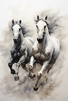 JPG 두마리 일러스트 붓터치 수채화 사람없음 달리기 말_동물 역동적 번짐 국내일러스트 AI일러스트 AI콘텐츠 컨셉 2 포유류 모션 파일형식 효과