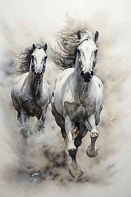 JPG 두마리 일러스트 붓터치 수채화 사람없음 달리기 말_동물 역동적 번짐 국내일러스트 AI일러스트 AI콘텐츠 컨셉 2 포유류 모션 파일형식 효과