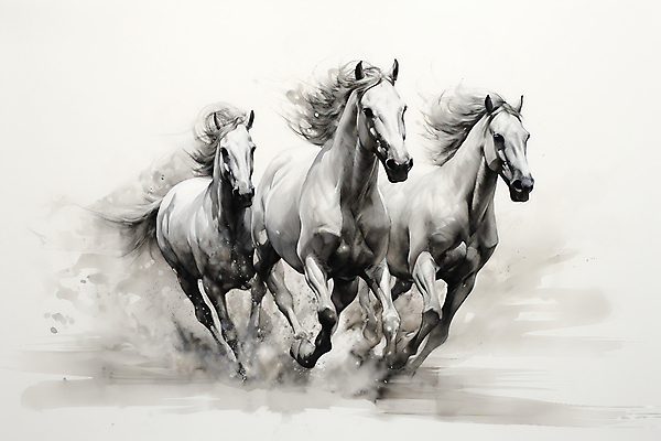 JPG 일러스트 붓터치 수채화 세마리 사람없음 달리기 말_동물 역동적 번짐 국내일러스트 AI일러스트 AI콘텐츠 컨셉 포유류 모션 3 파일형식 효과