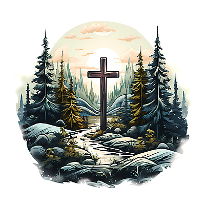 JPG 나무 구름 기독교 십자가 일러스트 사람없음 국내일러스트 AI일러스트 AI콘텐츠 자연요소 식물 종교 파일형식