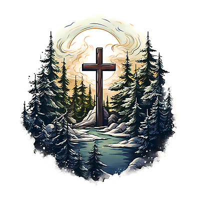 JPG 나무 기독교 십자가 일러스트 사람없음 국내일러스트 AI일러스트 AI콘텐츠 식물 종교 파일형식