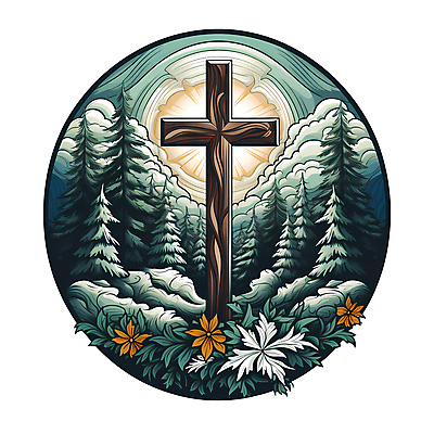 JPG 나무 꽃 기독교 십자가 일러스트 사람없음 국내일러스트 AI일러스트 AI콘텐츠 식물 종교 파일형식
