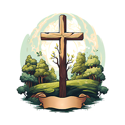 JPG 나무 기독교 십자가 일러스트 초원 사람없음 국내일러스트 AI일러스트 AI콘텐츠 식물 종교 파일형식