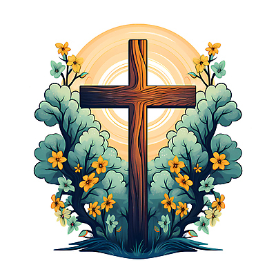 JPG 나무 꽃 기독교 십자가 일러스트 사람없음 국내일러스트 AI일러스트 AI콘텐츠 식물 종교 파일형식