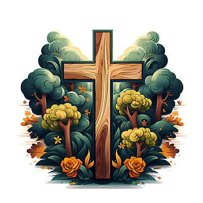 JPG 나무 꽃 기독교 십자가 일러스트 사람없음 국내일러스트 AI일러스트 AI콘텐츠 식물 종교 파일형식