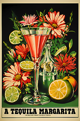 PSD 편집이미지 꽃 포스터 음료 술잔 주류 사람없음 빈티지 칵테일 디지털합성 라임 마르가리타 이미지편집 식물 컨셉 과일 잔 파일형식