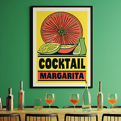 PSD 편집이미지 포스터 음료 액자 술잔 탁자 술병 주류 사람없음 빈티지 칵테일 디지털합성 마르가리타 이미지편집 가구 컨셉 병_용기 잔 파일형식