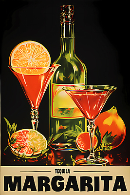 PSD 편집이미지 포스터 음료 술잔 술병 주류 사람없음 빈티지 칵테일 레몬 디지털합성 마르가리타 이미지편집 컨셉 과일 병_용기 잔 파일형식