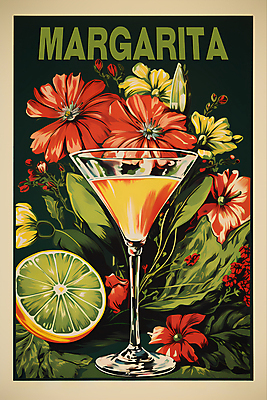 PSD 편집이미지 꽃 포스터 음료 술잔 주류 사람없음 빈티지 칵테일 디지털합성 라임 마르가리타 이미지편집 식물 컨셉 과일 잔 파일형식