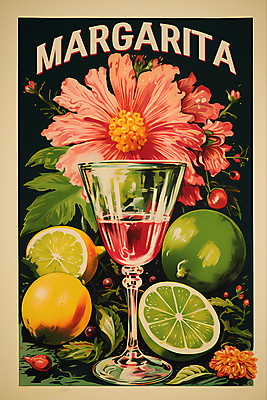 PSD 편집이미지 꽃 포스터 음료 술잔 주류 사람없음 빈티지 칵테일 디지털합성 라임 마르가리타 이미지편집 식물 컨셉 과일 잔 파일형식