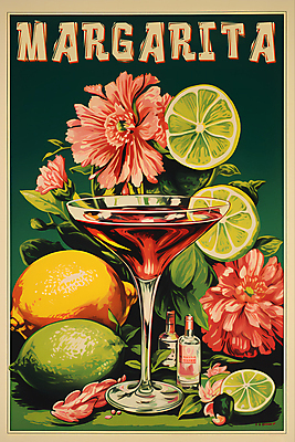PSD 편집이미지 꽃 포스터 음료 술잔 주류 사람없음 빈티지 칵테일 디지털합성 라임 마르가리타 이미지편집 식물 컨셉 과일 잔 파일형식
