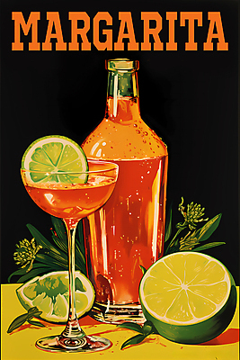 PSD 편집이미지 포스터 음료 술잔 술병 주류 사람없음 빈티지 칵테일 디지털합성 라임 마르가리타 이미지편집 컨셉 과일 병_용기 잔 파일형식