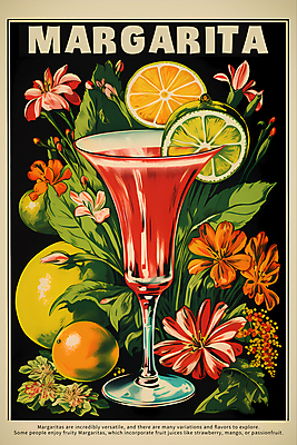 PSD 편집이미지 꽃 포스터 음료 술잔 주류 사람없음 빈티지 칵테일 디지털합성 라임 마르가리타 이미지편집 식물 컨셉 과일 잔 파일형식