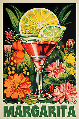 PSD 편집이미지 꽃 포스터 음료 술잔 주류 사람없음 빈티지 칵테일 디지털합성 라임 마르가리타 이미지편집 식물 컨셉 과일 잔 파일형식