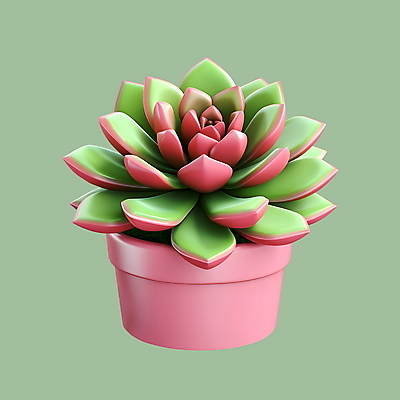PSD 아이콘 분홍색 사람없음 초록색 3D아이콘 3D 원예 다육식물 식물 컬러 취미 디지털합성 파일형식