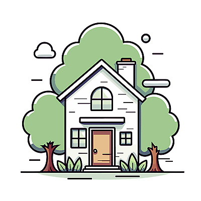 나무 구름 일러스트 주택 사람없음 심플 국내일러스트 AI파일 자연요소 식물 건물 파일형식 벡터