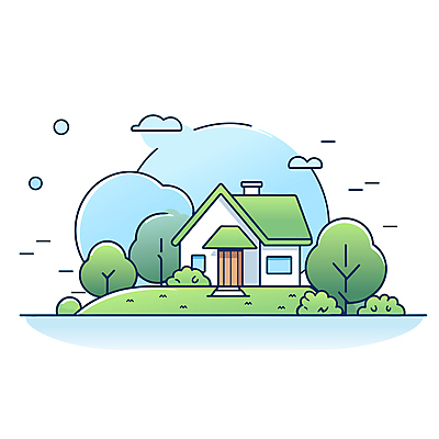 나무 구름 일러스트 주택 사람없음 초록색 심플 국내일러스트 AI파일 자연요소 식물 컬러 건물 파일형식 벡터