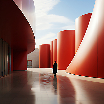 JPG 전신 편집이미지 여자 건축 한명 성인 건물 빨간색 반사 공간 디지털합성 스페이스 성인여자한명만 편집실사 AI인물포토 AI콘텐츠 도형 1 건축물 컬러 사람 CG 여자한명만 성인여자만 파일형식 AI포토