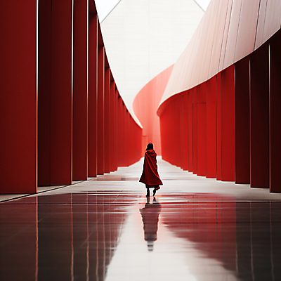 JPG 전신 편집이미지 여자 건축 한명 성인 건물 빨간색 반사 공간 디지털합성 스페이스 성인여자한명만 편집실사 AI인물포토 AI콘텐츠 도형 1 건축물 컬러 사람 CG 여자한명만 성인여자만 파일형식 AI포토