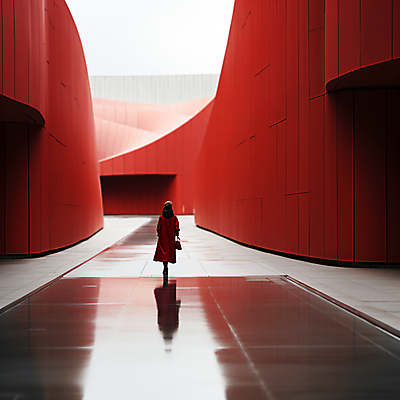 JPG 전신 편집이미지 여자 건축 한명 성인 건물 빨간색 반사 공간 디지털합성 스페이스 성인여자한명만 편집실사 AI인물포토 AI콘텐츠 도형 1 건축물 컬러 사람 CG 여자한명만 성인여자만 파일형식 AI포토