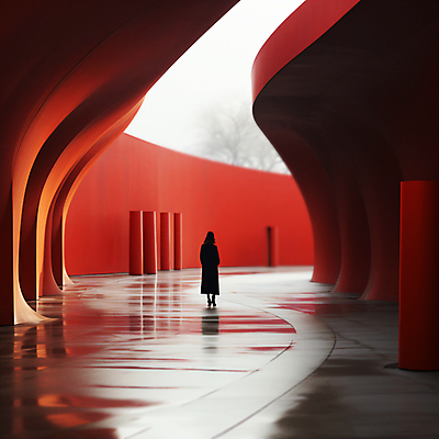 JPG 전신 편집이미지 여자 건축 한명 성인 건물 빨간색 반사 공간 디지털합성 스페이스 성인여자한명만 편집실사 AI인물포토 AI콘텐츠 도형 1 건축물 컬러 사람 CG 여자한명만 성인여자만 파일형식 AI포토