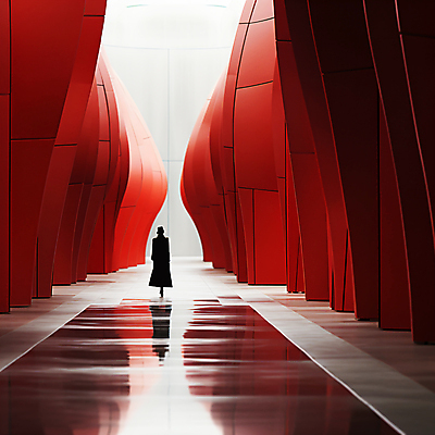 JPG 전신 편집이미지 여자 건축 한명 성인 건물 빨간색 반사 공간 디지털합성 스페이스 성인여자한명만 편집실사 AI인물포토 AI콘텐츠 도형 1 건축물 컬러 사람 CG 여자한명만 성인여자만 파일형식 AI포토