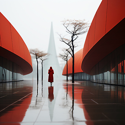 JPG 전신 나무 편집이미지 여자 건축 한명 성인 건물 빨간색 반사 공간 디지털합성 스페이스 성인여자한명만 편집실사 AI인물포토 AI콘텐츠 도형 식물 1 건축물 컬러 사람 CG 여자한명만 성인여자만 파일형식 AI포토