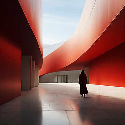 JPG 전신 편집이미지 여자 건축 한명 성인 건물 빨간색 반사 공간 디지털합성 스페이스 성인여자한명만 편집실사 AI인물포토 AI콘텐츠 도형 1 건축물 컬러 사람 CG 여자한명만 성인여자만 파일형식 AI포토