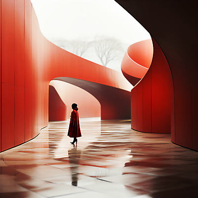 JPG 전신 편집이미지 여자 건축 한명 성인 건물 빨간색 반사 공간 디지털합성 스페이스 성인여자한명만 편집실사 AI인물포토 AI콘텐츠 도형 1 건축물 컬러 사람 CG 여자한명만 성인여자만 파일형식 AI포토