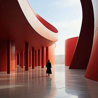 JPG 전신 편집이미지 여자 건축 한명 성인 건물 빨간색 반사 공간 디지털합성 스페이스 성인여자한명만 편집실사 AI인물포토 AI콘텐츠 도형 1 건축물 컬러 사람 CG 여자한명만 성인여자만 파일형식 AI포토