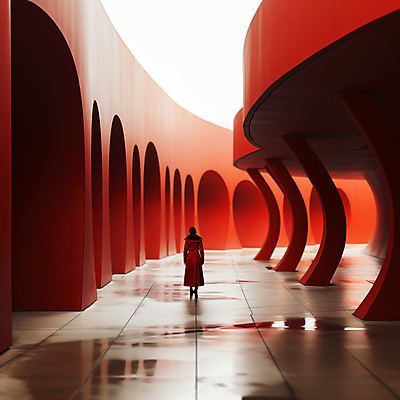 JPG 전신 편집이미지 여자 건축 한명 성인 건물 빨간색 반사 공간 디지털합성 스페이스 성인여자한명만 편집실사 AI인물포토 AI콘텐츠 도형 1 건축물 컬러 사람 CG 여자한명만 성인여자만 파일형식 AI포토