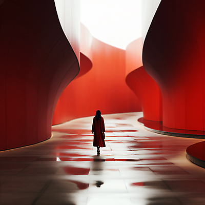 JPG 전신 편집이미지 여자 건축 한명 성인 건물 빨간색 반사 공간 디지털합성 스페이스 성인여자한명만 편집실사 AI인물포토 AI콘텐츠 도형 1 건축물 컬러 사람 CG 여자한명만 성인여자만 파일형식 AI포토