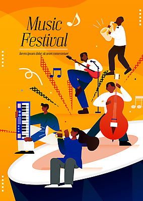 전신 여자 남자 음악 연주 음표 일러스트 서기 들기 앉기 여러명 성인 주황색 콘서트 가을 일렉기타 색소폰 나팔 마이크 음악회 합주 다리들기 신디사이저 음악축제 콘트라베이스 성인만 국내일러스트 AI파일 기호 계절 악기 컬러 음향기기 다수 모션 현악기 문화예술 사람 축제 공연 기타 건반악기 목관악기 파일형식 벡터