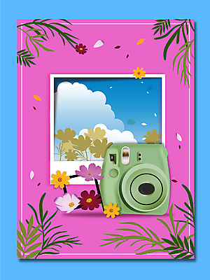 구름 꽃잎 분홍색 일러스트 하늘 사람없음 사각형 가을 풀 코스모스 폴라로이드 폴라로이드사진 국내일러스트 AI파일 자연요소 도형 식물 계절 꽃 컬러 카메라 파일형식 벡터