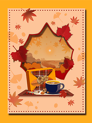 길 커피 단풍 낙엽 일러스트 쟁반 사람없음 태양 노란색 사각형 가을 보자기 커피잔 보따리 은행잎 솔방울 라떼 국내일러스트 AI파일 자연요소 도형 계절 음료 컬러 잎 잔 파일형식 벡터 천_직물