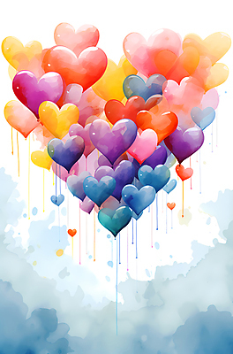 JPG 일러스트 붓터치 수채화 사람없음 컬러풀 파티 축하 번짐 하트풍선 풍선 국내일러스트 AI일러스트 AI콘텐츠 컬러 컨셉 이벤트 하트 파일형식 효과