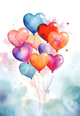 JPG 일러스트 붓터치 수채화 사람없음 컬러풀 파티 축하 번짐 하트풍선 풍선 국내일러스트 AI일러스트 AI콘텐츠 컬러 컨셉 이벤트 하트 파일형식 효과